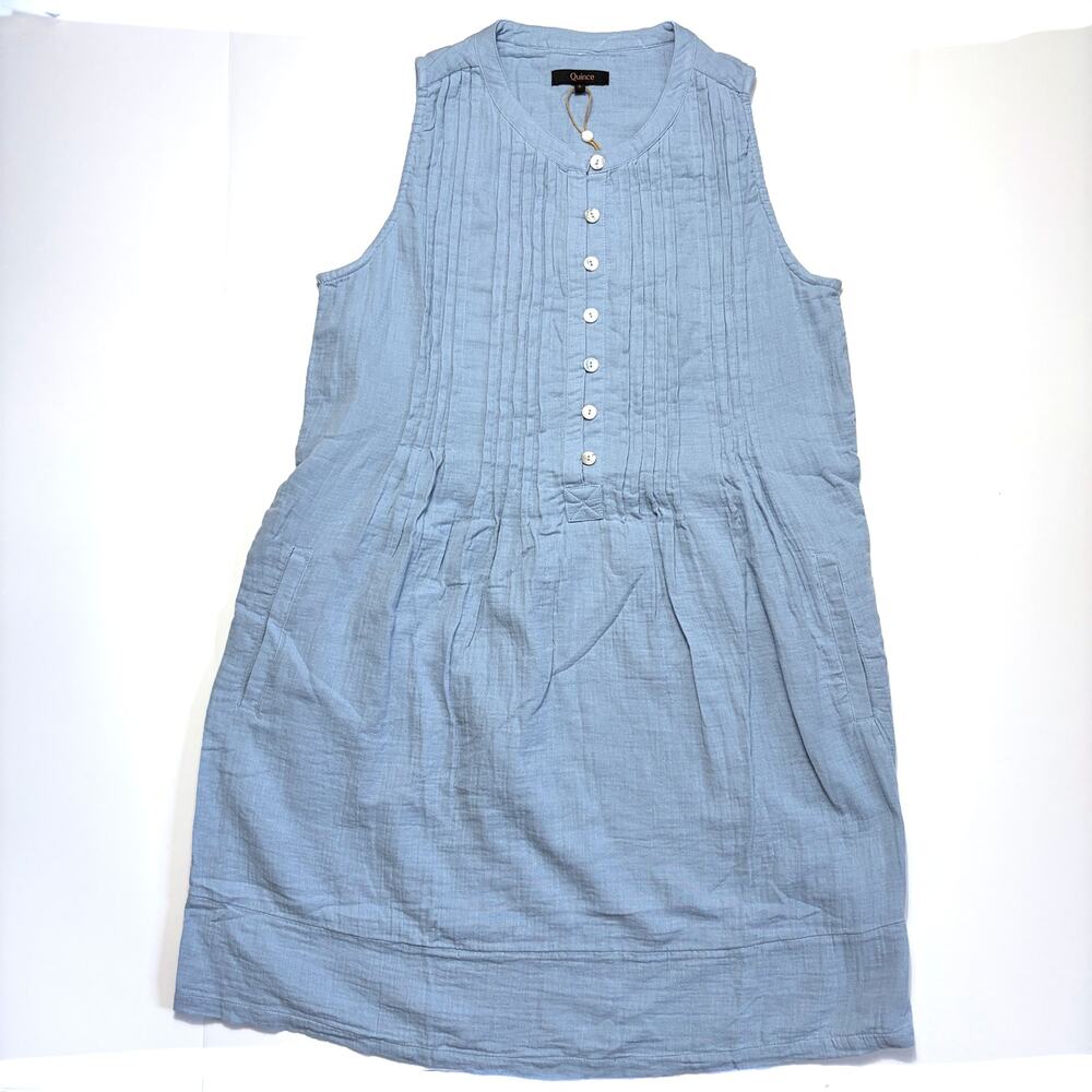 Quince NWT 100% Organic Cotton Gauze Sleeveless Swing Dress Ocean Breeze S - Picture 5 of 15